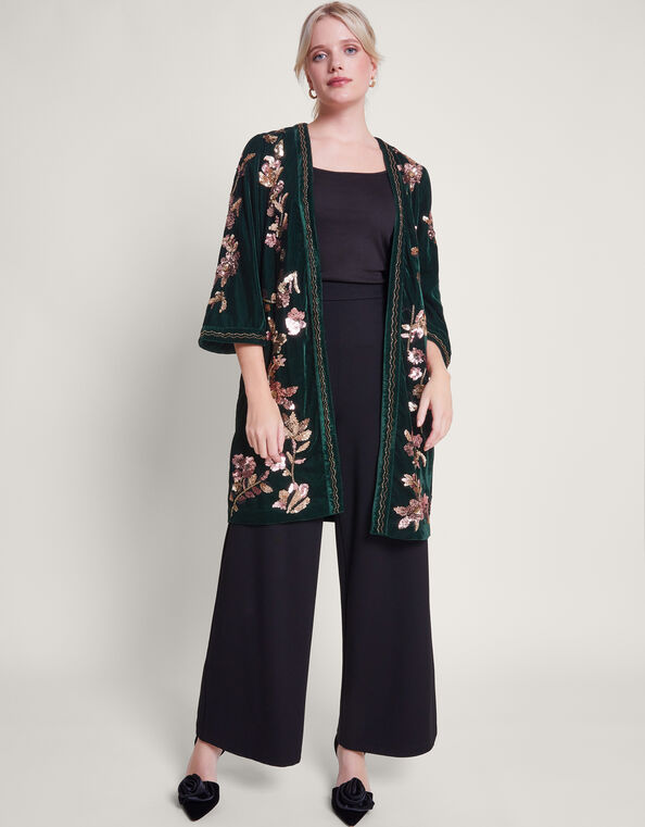 Kiara Velvet Kimono, Green (GREEN), large
