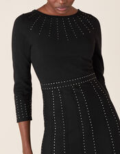 Heat-Seal Gem Knit Midi Dress, Black (BLACK), large