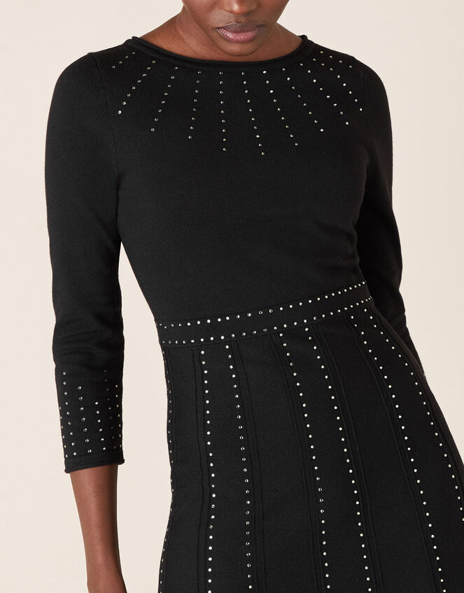 Heat-Seal Gem Knit Midi Dress, Black (BLACK), large