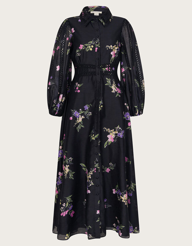 Lizza Floral Shirt Dress, Black (BLACK), large