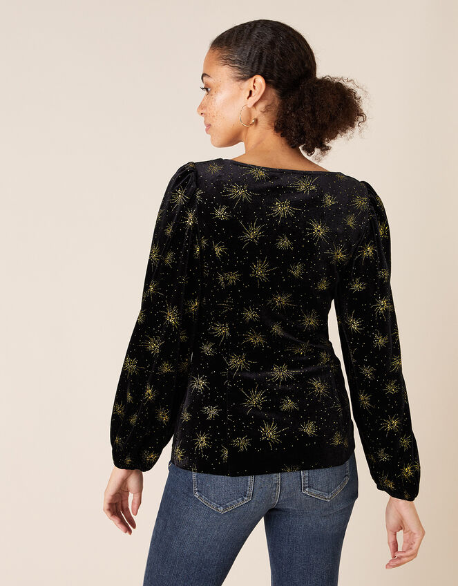 Ebony Glitter Print Stretch Velvet Top, Black (BLACK), large