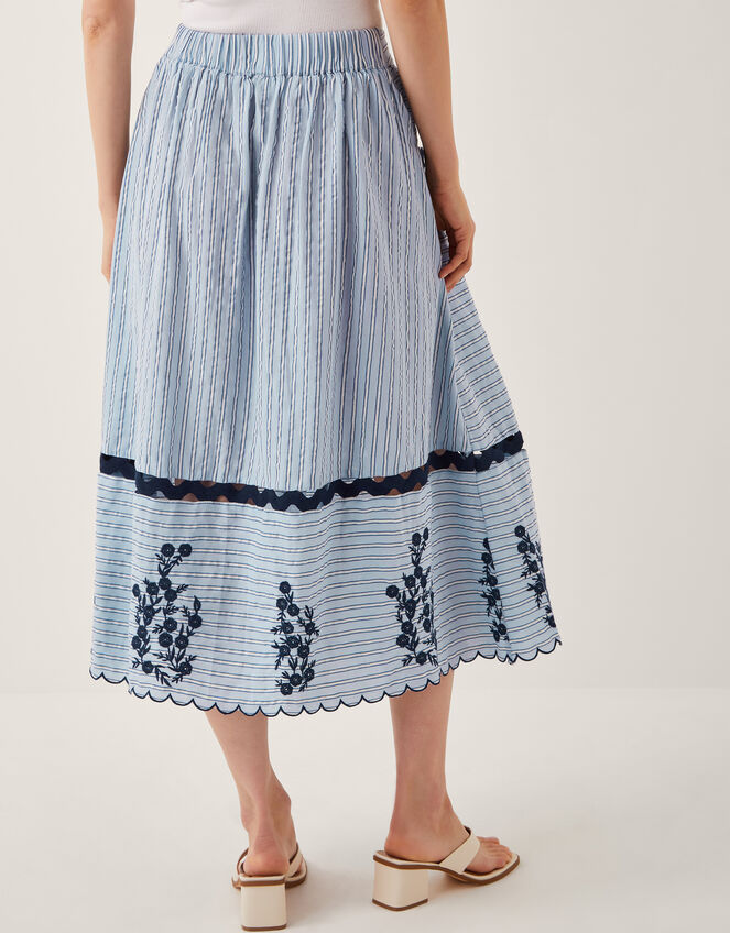 Cara Embroidered Stripe Midi Skirt, Blue (BLUE), large