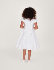 Henriette Pearl Belt Duchess Dress, Ivory (IVORY), large