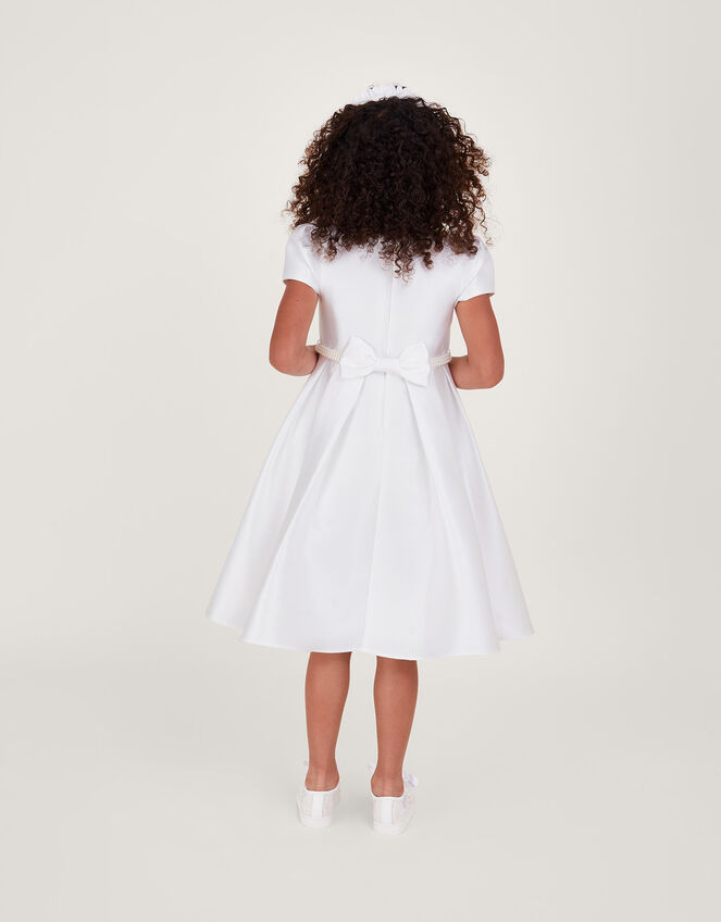 Henriette Pearl Belt Duchess Dress, Ivory (IVORY), large