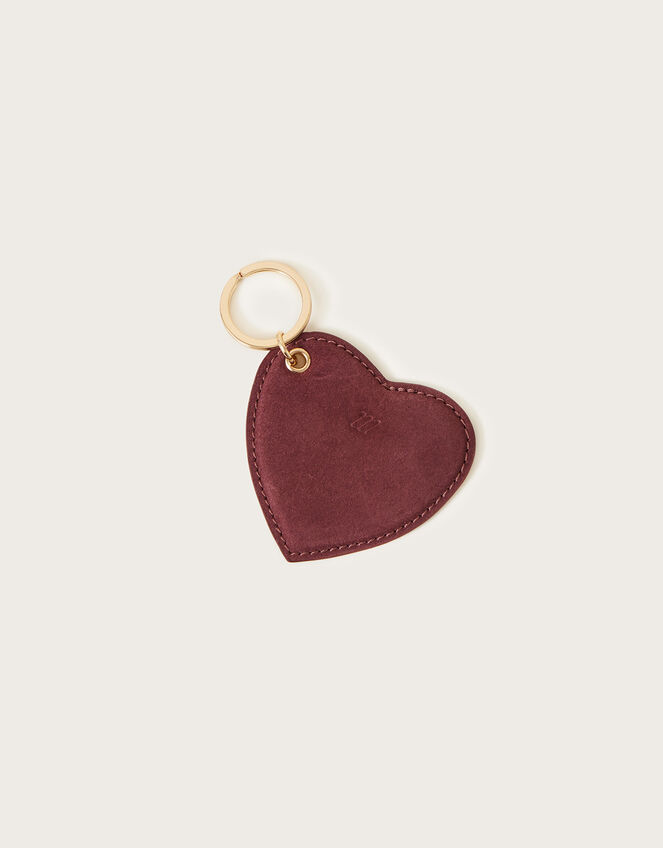 Suede Heart Shape Keyring, Red (BERRY), large