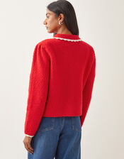Nina Scalloped Collar Cardigan, Red (RED), large