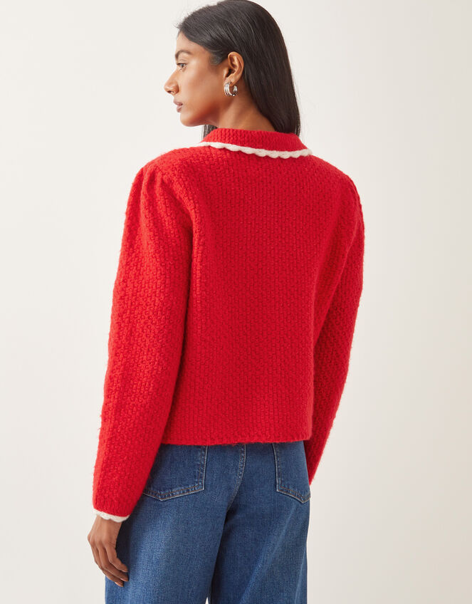 Nina Scalloped Collar Cardigan, Red (RED), large