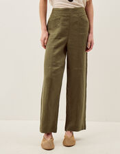 Lucy Regular Straight Leg Linen Trousers, Green (KHAKI), large