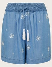 Lyrica Embroidered Denim Shorts, Blue (DENIM BLUE), large