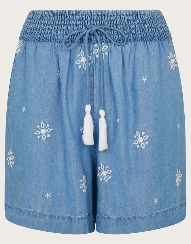 Lyrica Embroidered Denim Shorts, Blue (DENIM BLUE), large