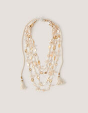 Mother of Pearl Tassel Layered Necklace, , large