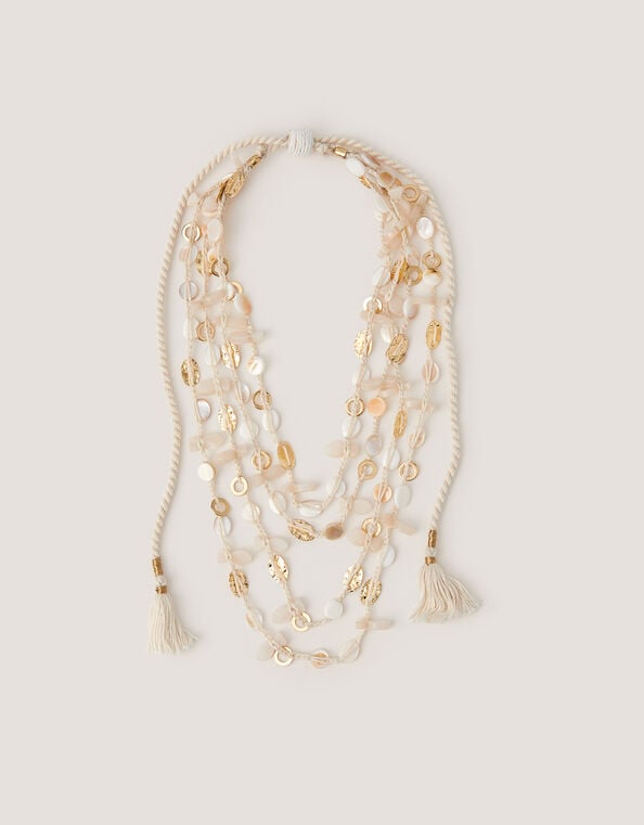 Mother of Pearl Tassel Layered Necklace, , large