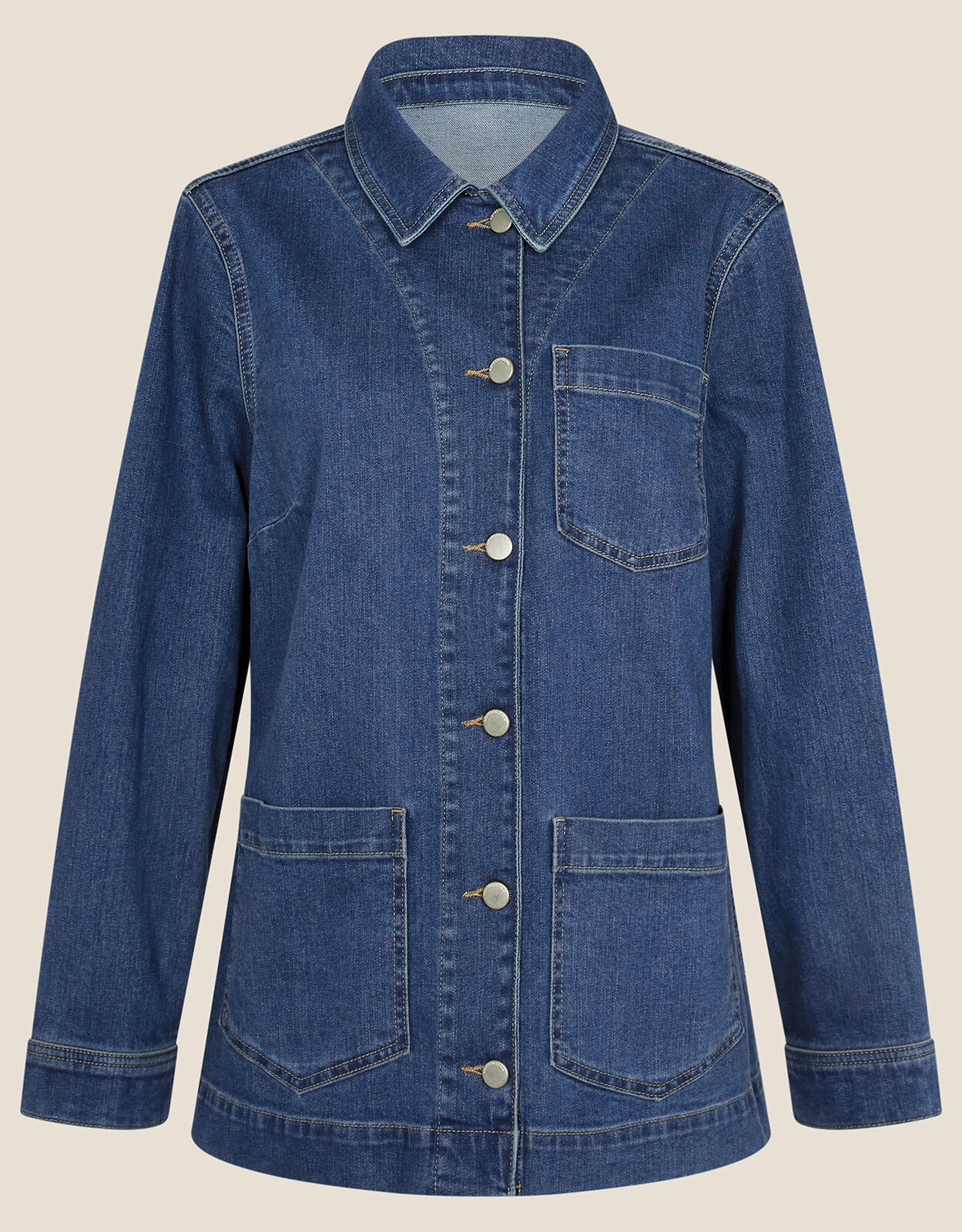 blue longline denim jacket