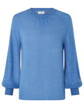 Misty Blouson Jumper in Linen Blend, Blue (BLUE), large