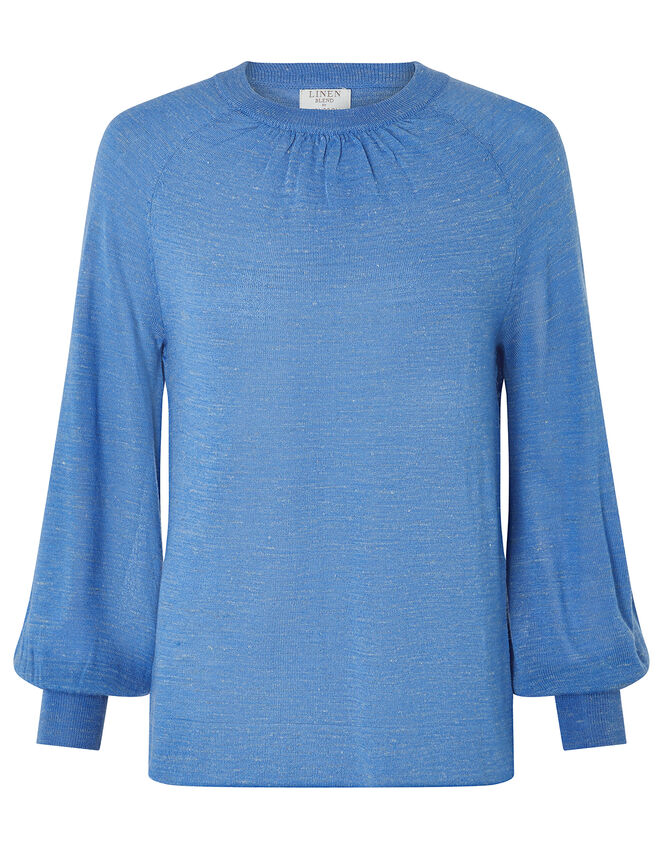 Misty Blouson Jumper in Linen Blend, Blue (BLUE), large