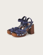Suede Heeled Clogs, Blue (NAVY), large