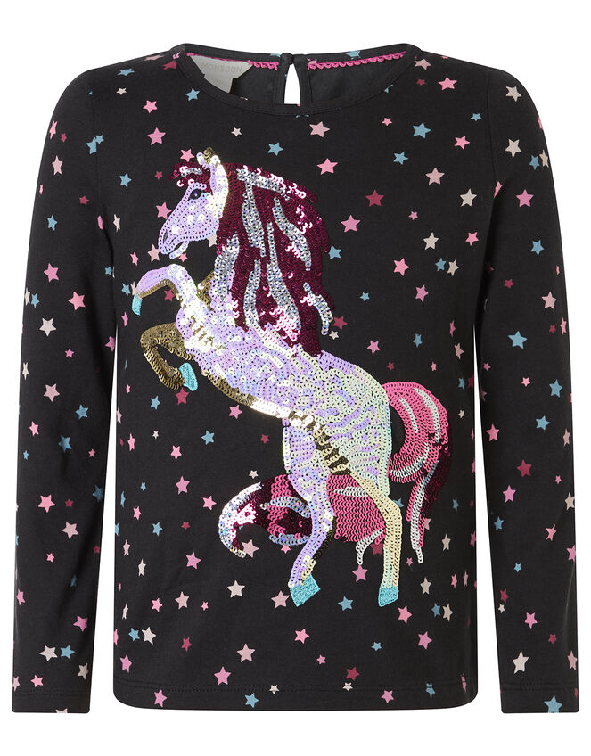 Sequin Horse Star Top in Organic Cotton, Grey (CHARCOAL), large