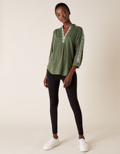 Edie Embroidered Top, Green (KHAKI), large