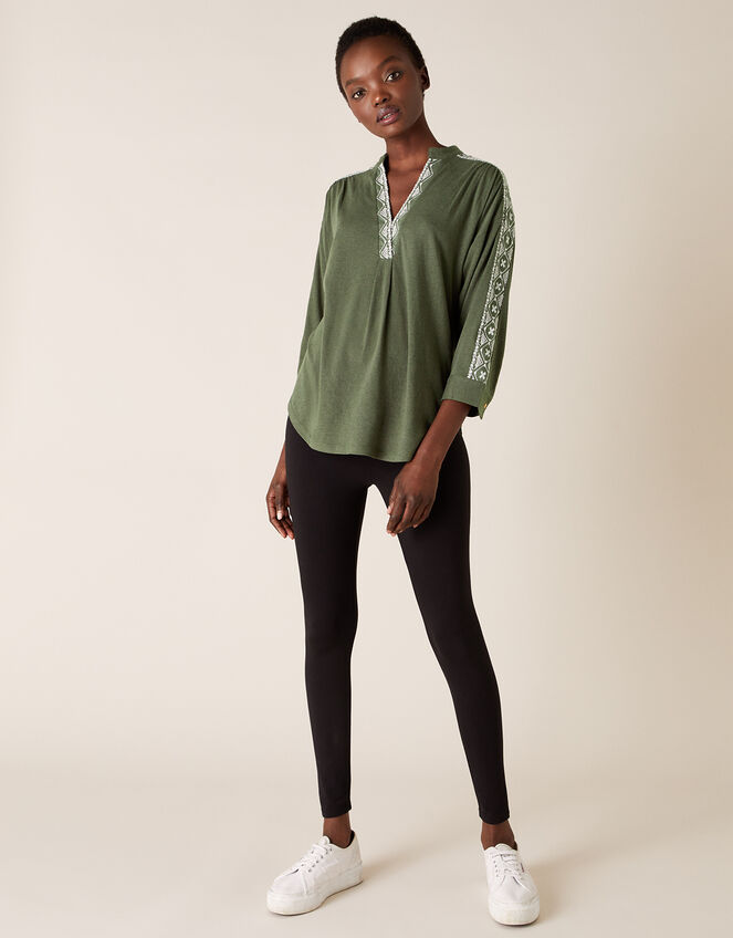 Edie Embroidered Top, Green (KHAKI), large