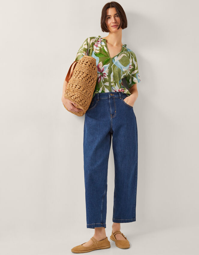 Piper Floral Linen-Blend Top, Green (KHAKI), large