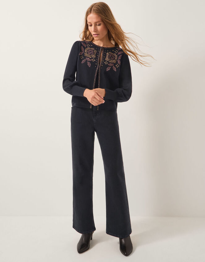 Hal Floral Hotfix Cardigan, Black (BLACK), large