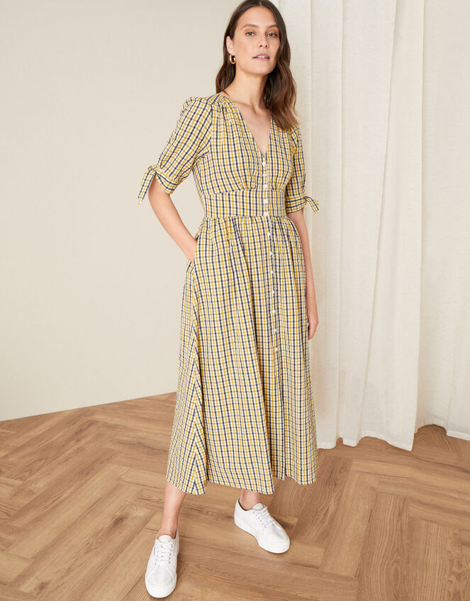 Amina Gingham Dress, Yellow (YELLOW), large