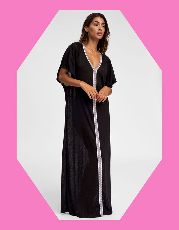 Pitusa Inca Abaya Maxi Sundress, Black (BLACK WHITE), large
