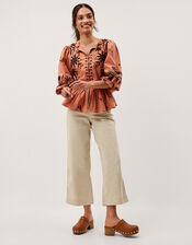 Freya Puff Sleeve Embroidered Top, Orange (PEACH), large