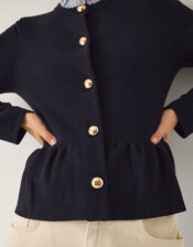 Prune Peplum Cardigan, Blue (NAVY), large