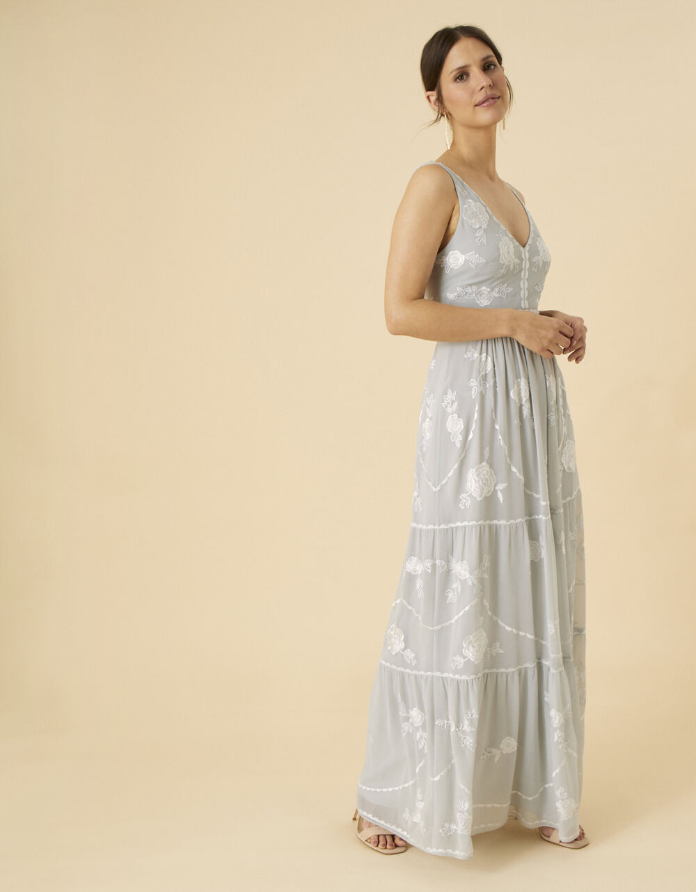 Women Dresses | Alexis Embellished Maxi Dress Silver - QV99942