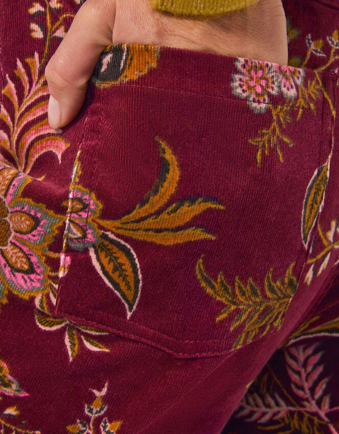 Yasmina Floral Corduroy Flare Trousers, Red (CHERRY), large