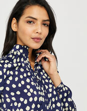 Samara Spot Satin Blouse with Recycled Polyester, Blue (NAVY), large
