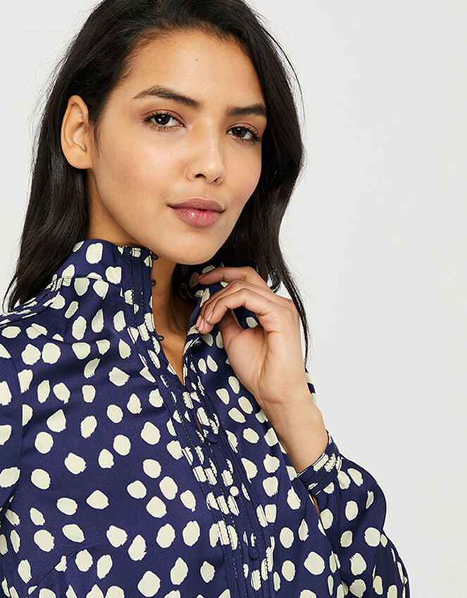 Samara Spot Satin Blouse with Recycled Polyester, Blue (NAVY), large