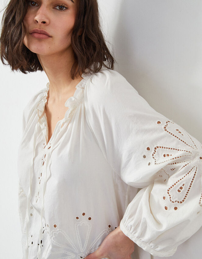 East Aliona Broderie Blouson Blouse, Ivory (IVORY), large