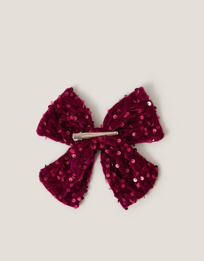 Sequin Velvet Bow Hair Clip, , large