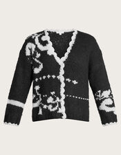 Mandy Scallop Monochrome Cardigan , Black (BLACK), large