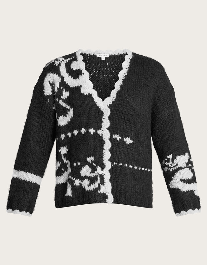 Mandy Scallop Monochrome Cardigan , Black (BLACK), large