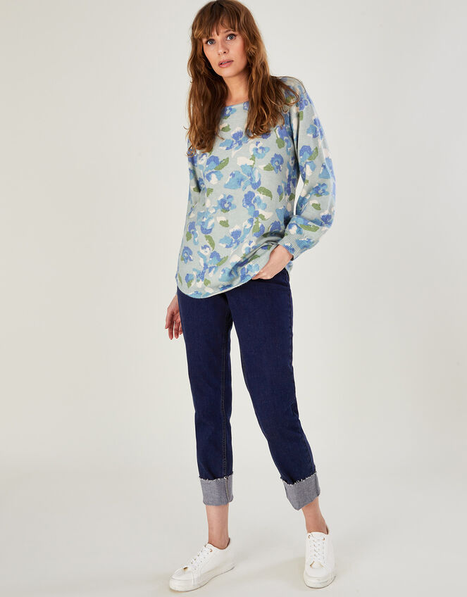 Button Back Detail Printed Jumper , Blue (BLUE), large