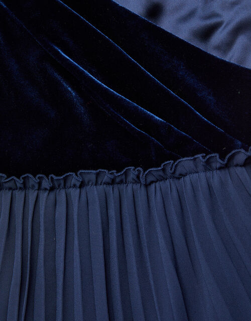 Eloise Velvet Satin Pleated Prom Dress, Blue (NAVY), large