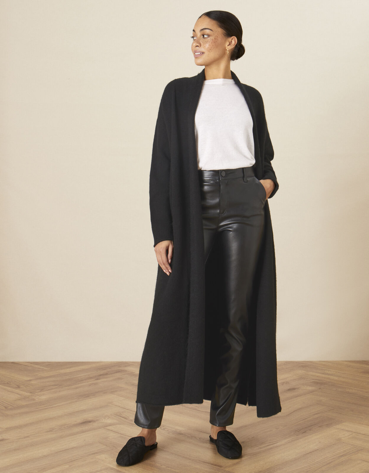Shawl Collar Longline Cardigan Black