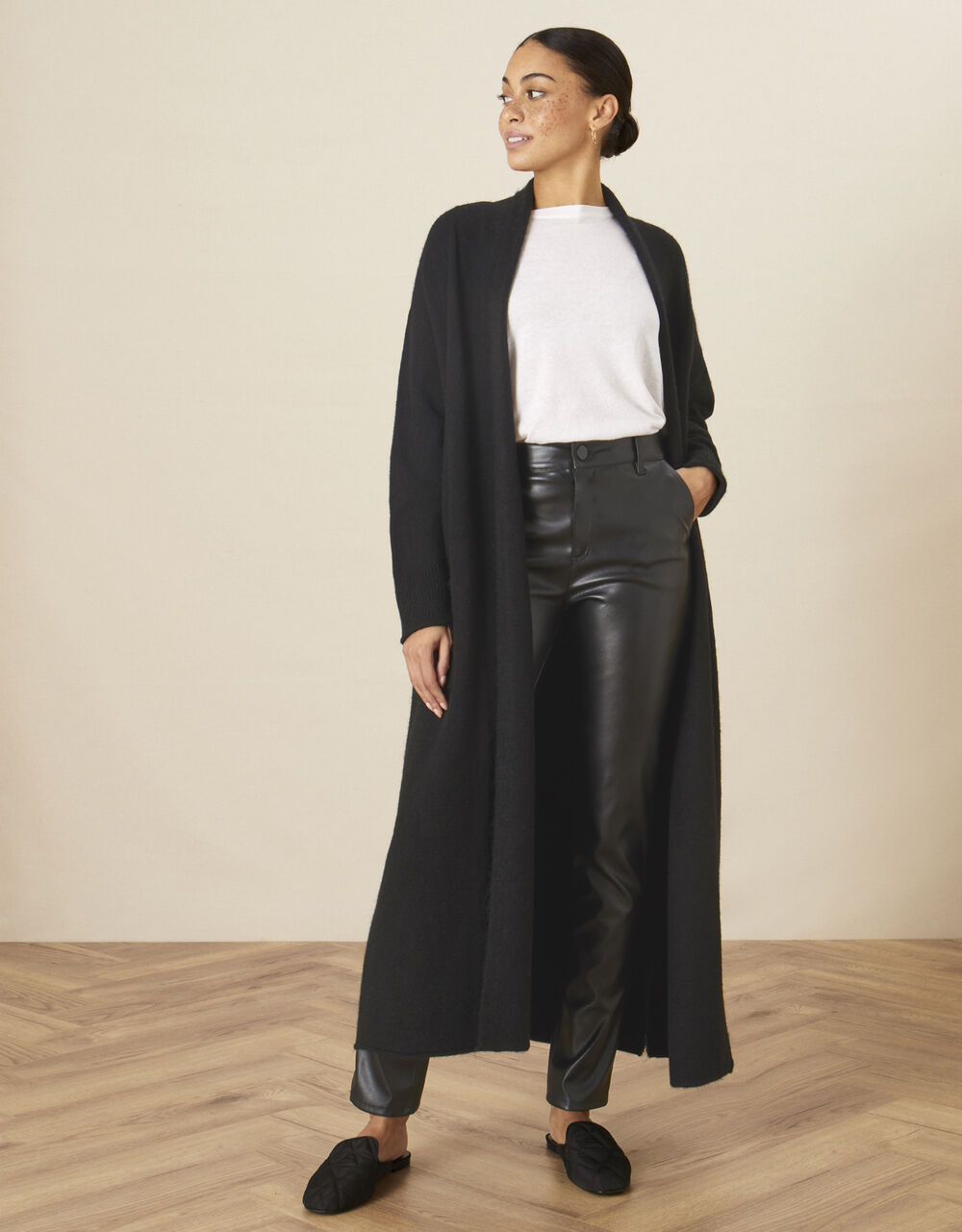 Women Women's Clothing | Shawl Collar Longline Cardigan Black - RF51642