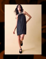 Clemence Margot Embellished Velvet Mini Shift Dress, Black (BLACK), large