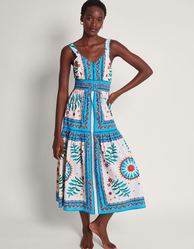 Anya Border Print Dress, Ivory (IVORY), large