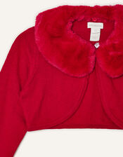 Super-Soft Faux Fur Collar Cardigan, Red (RED), large