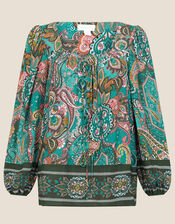 Elaina Paisley Square Neck Top, Green (GREEN), large