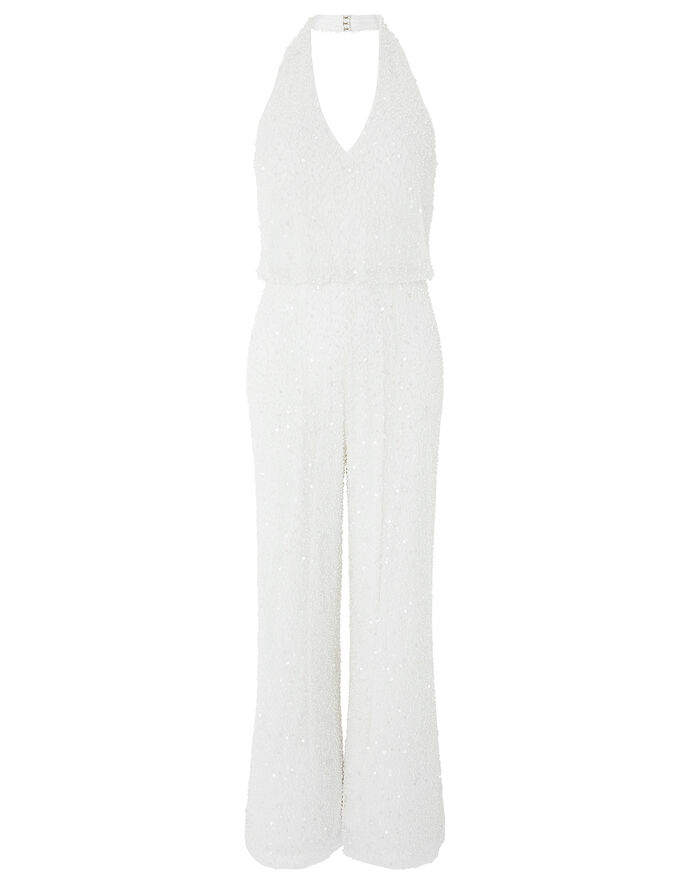 Diana Bridal Embellished Halter Jumpsuit Ivory | Silver Maxi Dresses ...