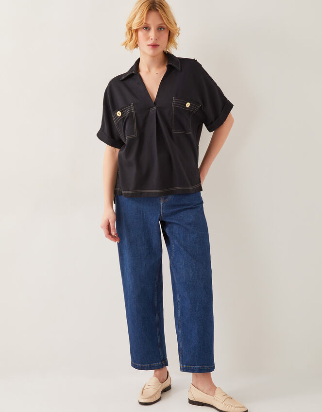 Feyn Short Sleeve Utility Top, Black (BLACK), large