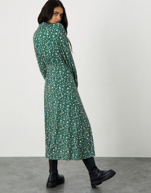 Floral Print Embroidered Shirt Dress, Green (GREEN), large