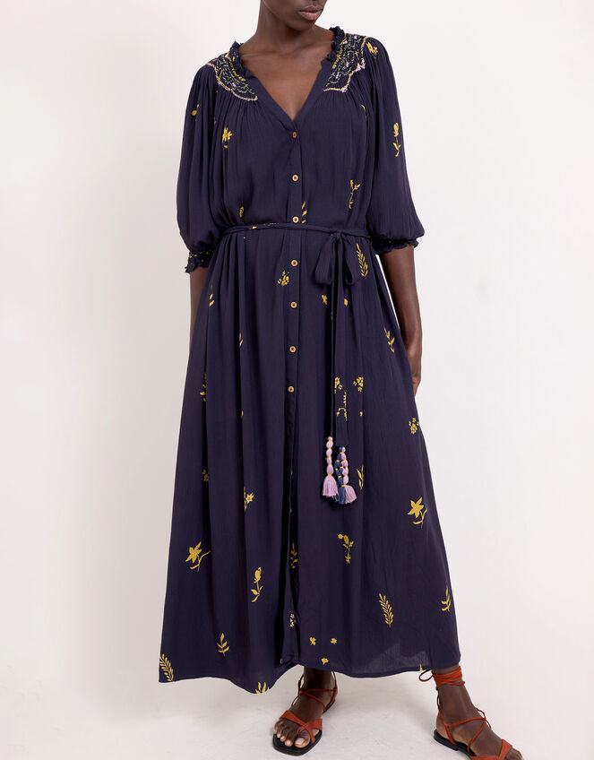 East Miranda Belted Long Sleeve Midi Dress, Blue (NAVY), large