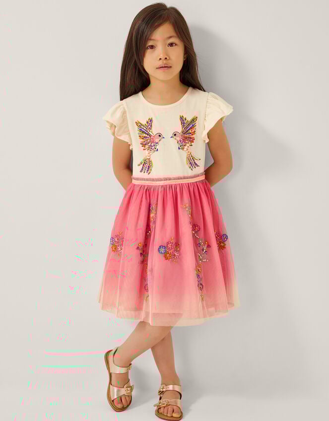 Ombre Embellished Hummingbird Disco Dress, Pink (PINK), large